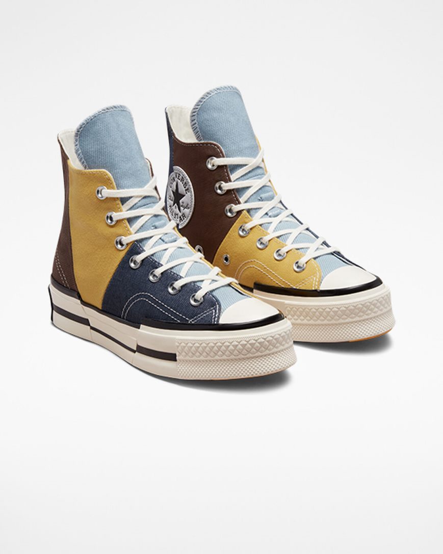 Men's Converse Chuck 70 Plus Material Mashup High Top Shoes Brown / Navy | AU 15940P